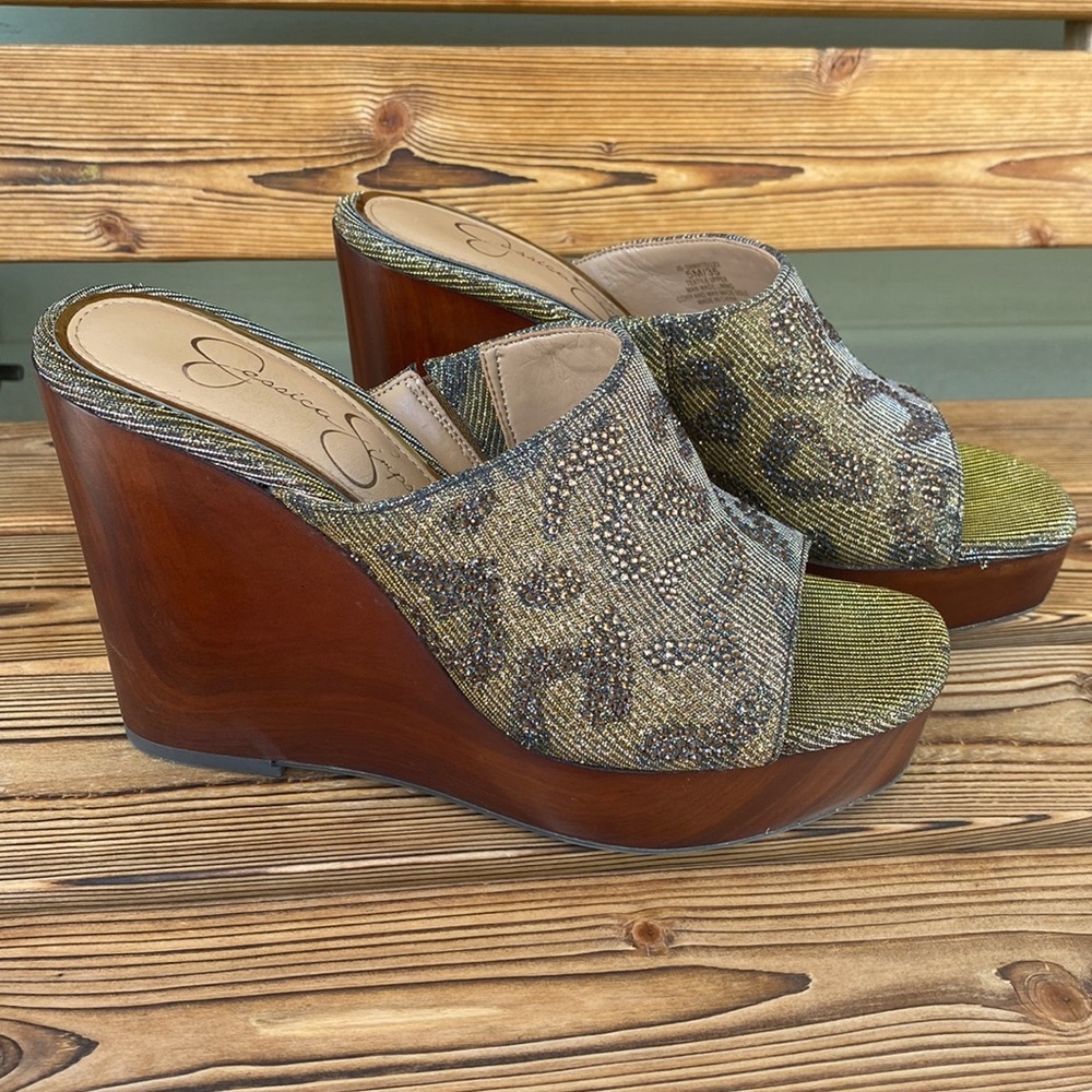 Jessica Simpson Olive Green and Brown Wedge Sandals